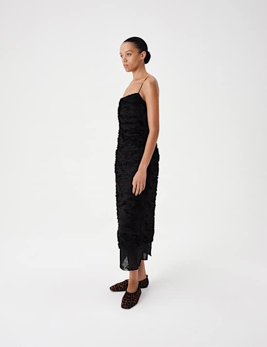 Georgette Textured Layered Midi Cami Dress
