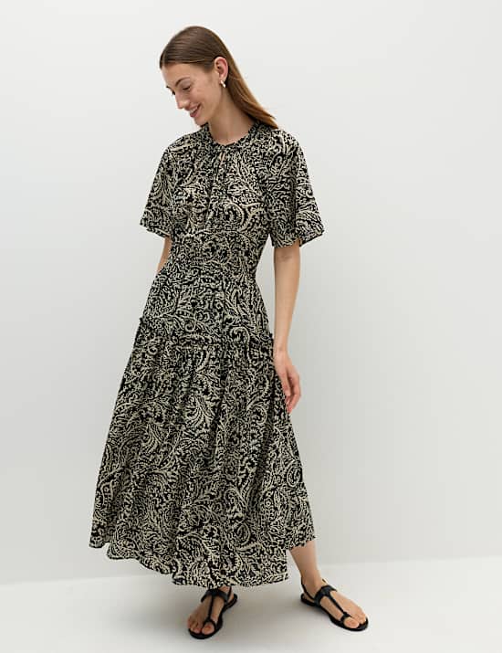 Vestido a la cintura a media pierna 100% algod&oacute;n estampado