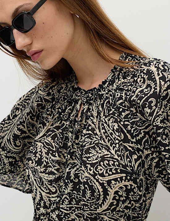 Vestido a la cintura a media pierna 100% algod&oacute;n estampado