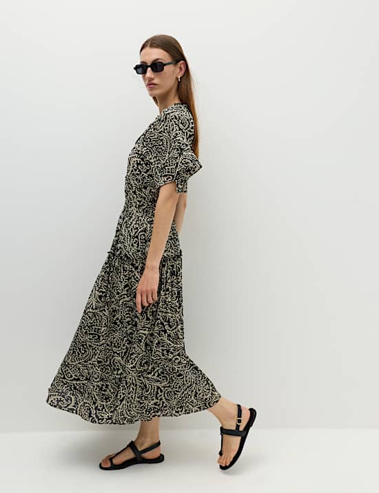 Vestido a la cintura a media pierna 100% algod&oacute;n estampado