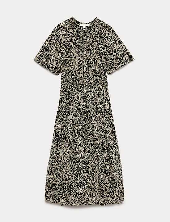 Vestido a la cintura a media pierna 100% algod&oacute;n estampado