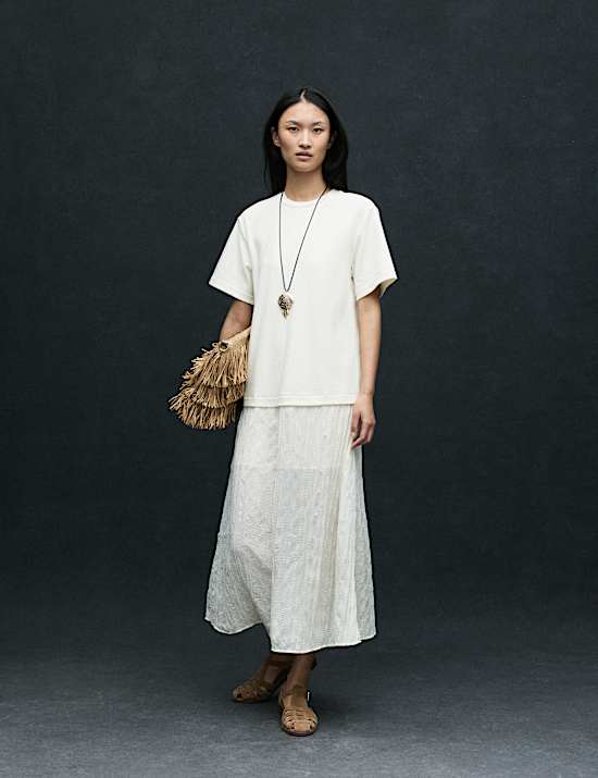Cotton Rich Sheer Panel T-Shirt Dress