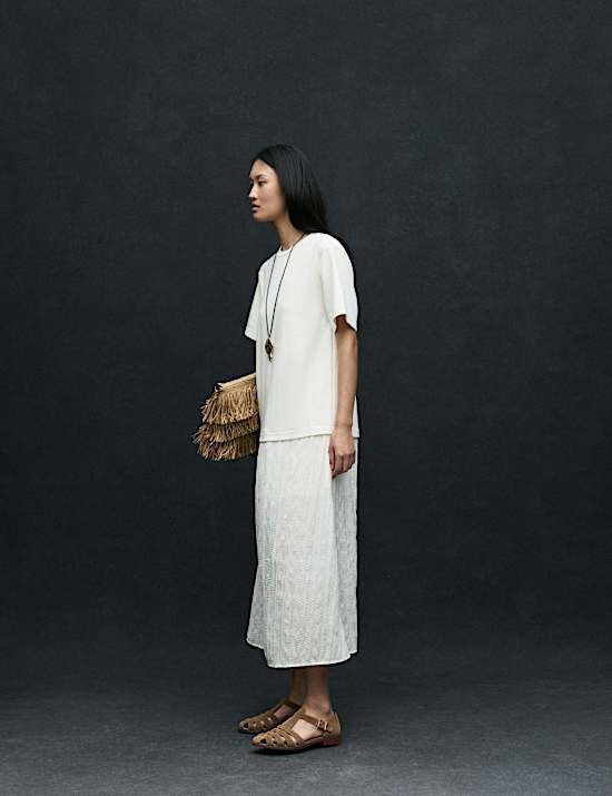 Cotton Rich Sheer Panel T-Shirt Dress