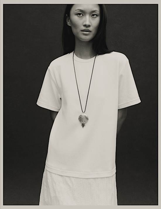 Cotton Rich Sheer Panel T-Shirt Dress