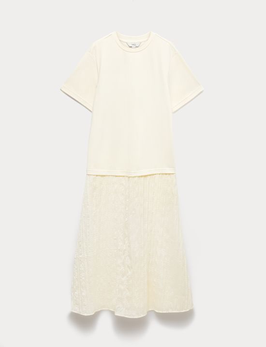 Cotton Rich Sheer Panel T-Shirt Dress