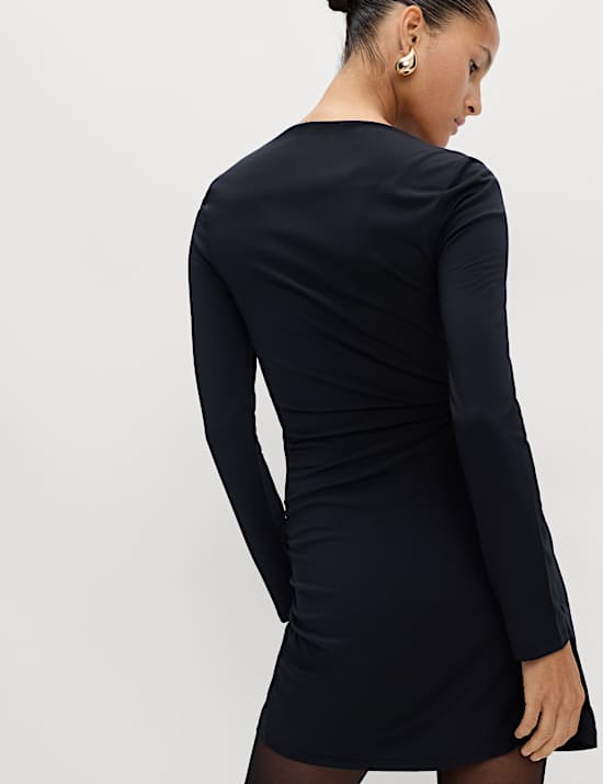 Jersey Slash Neck Ruched Mini Bodycon Dress