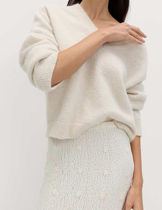 Jupe midi coupe droite en jersey et dentelle