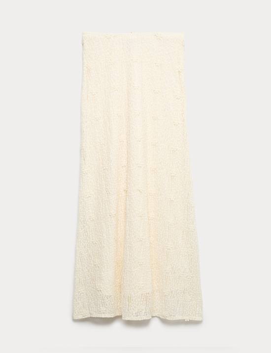 Jupe midi coupe droite en jersey et dentelle