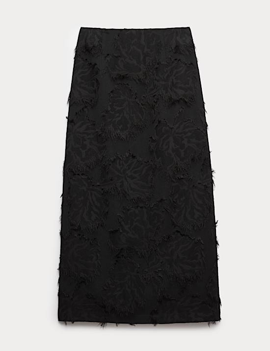 Textured Floral Jacquard Midi Column Skirt