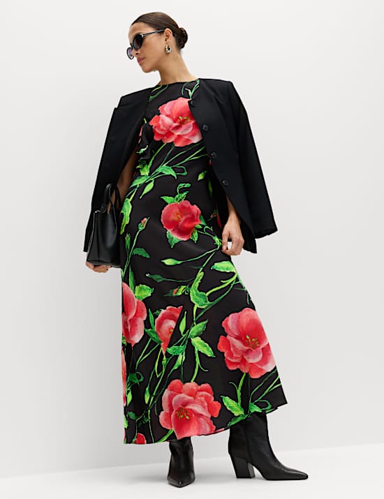 Printed Round Neck Midaxi Dress