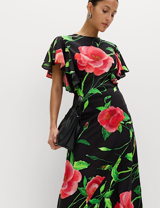 Printed Round Neck Midaxi Dress