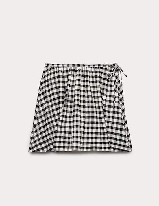 Cotton Blend Gingham Mini Circle Skirt