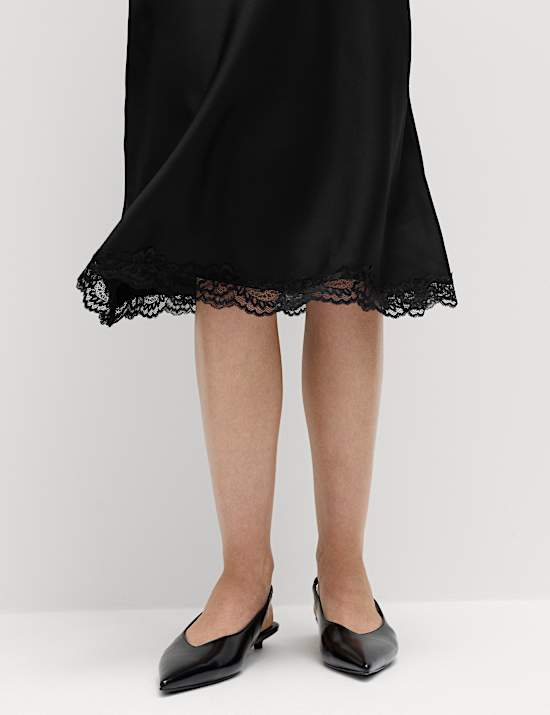 Lace Detail Knee Length Slip Skirt