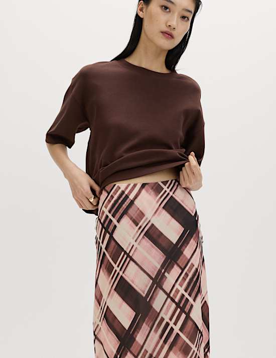 Chiffon Checked Midaxi Slip Skirt