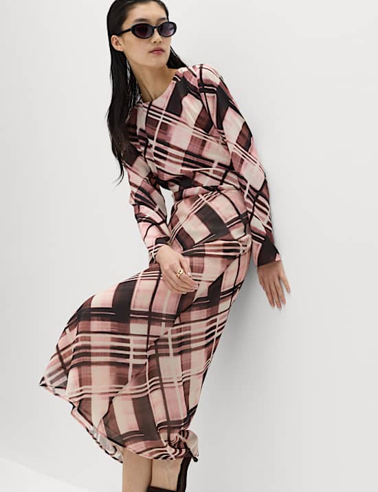 Chiffon Checked Midaxi Slip Skirt