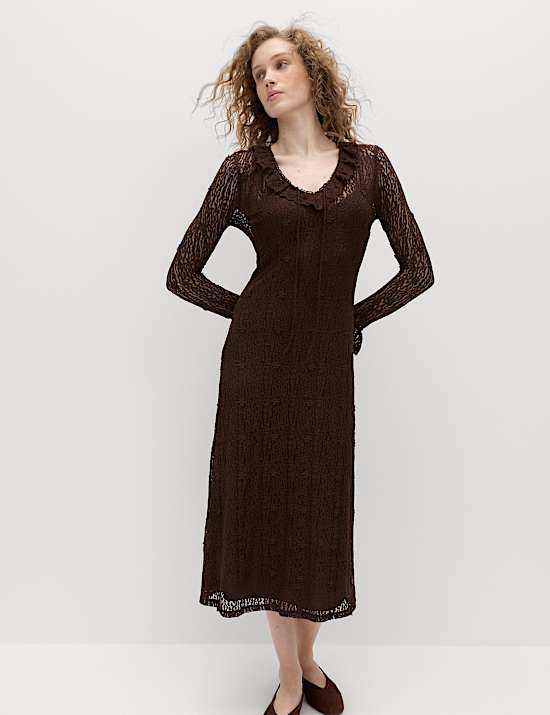 Jersey Floral Lace Midaxi Bodycon Dress