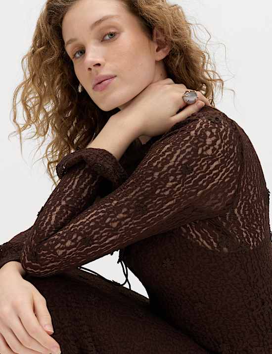 Jersey Floral Lace Midaxi Bodycon Dress