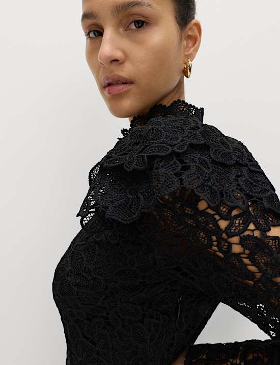 Lace High Neck Mini Column Dress