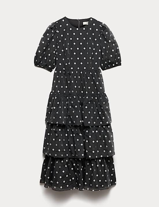 Lyocell Rich Polka Dot Midi Tiered Dress