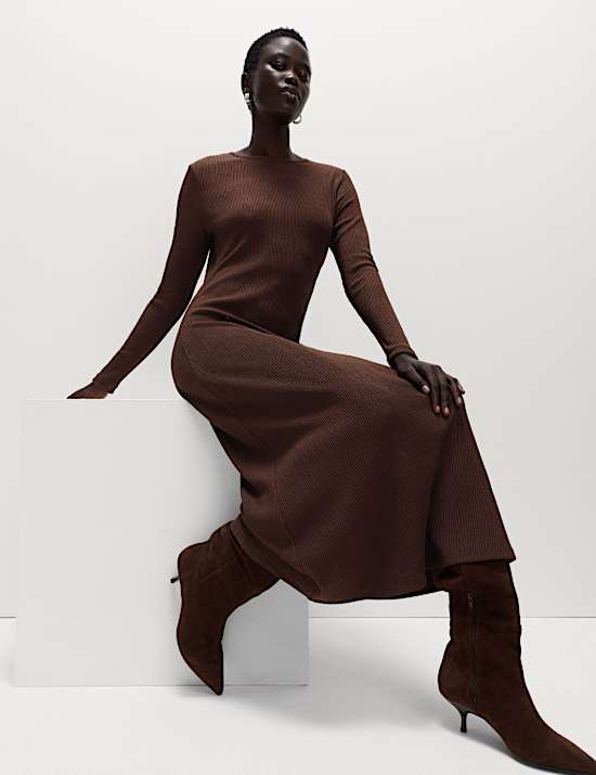 Robe patineuse midaxi en jersey pliss&eacute;