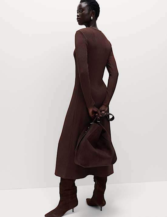 Robe patineuse midaxi en jersey pliss&eacute;