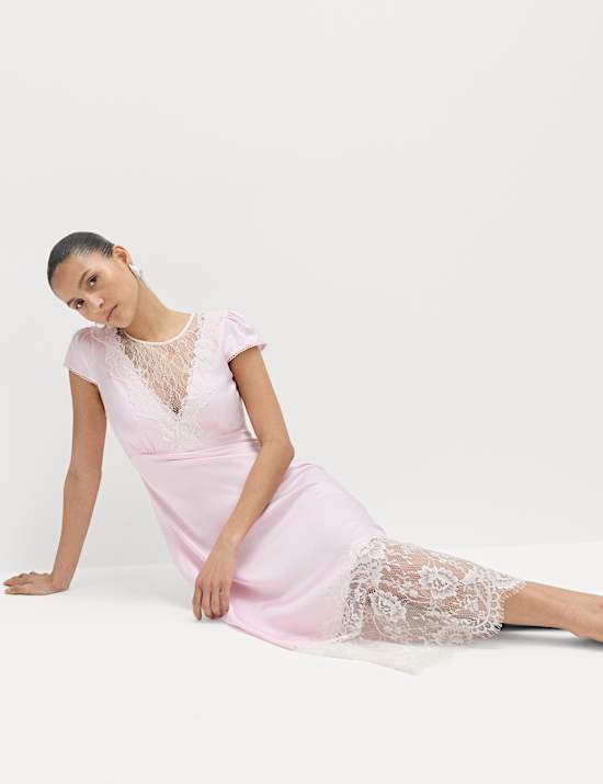 Satin Lace Insert Midi Tea Dress