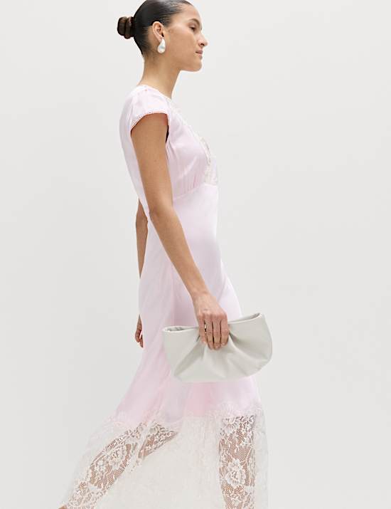 Satin Lace Insert Midi Tea Dress