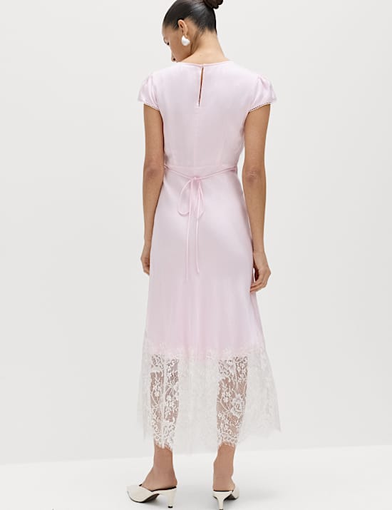 Satin Lace Insert Midi Tea Dress