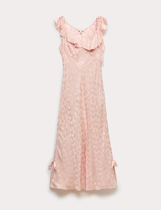 Vestido de jacquard de sat&eacute;n con detalle de volantes