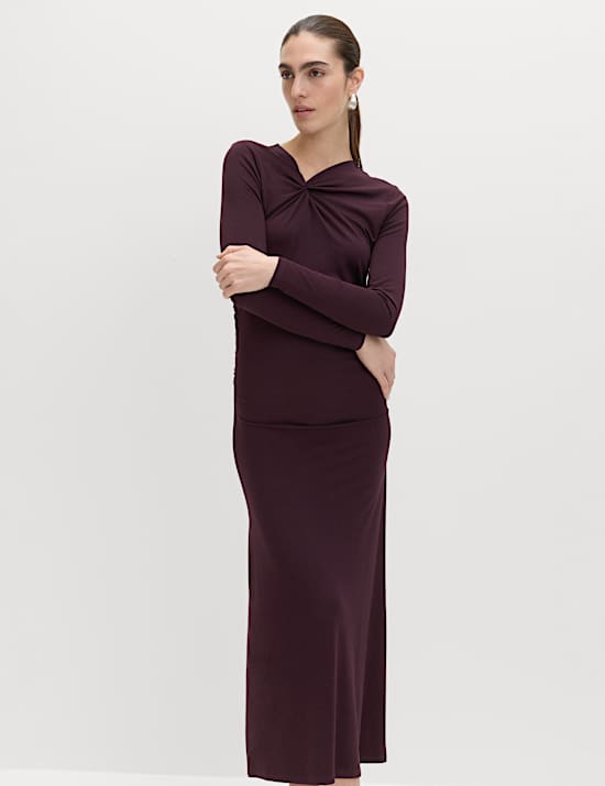 Jersey Knotted Ruched Midaxi Bodycon Dress