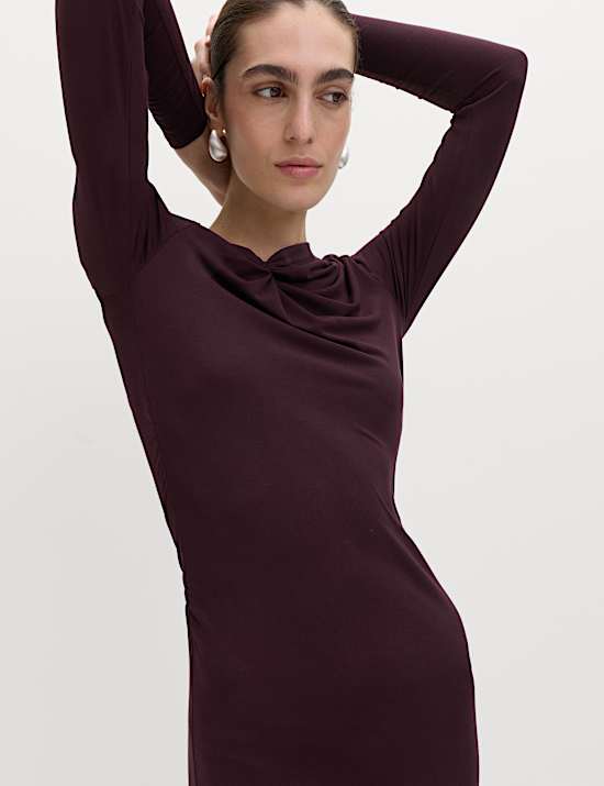 Jersey Knotted Ruched Midaxi Bodycon Dress