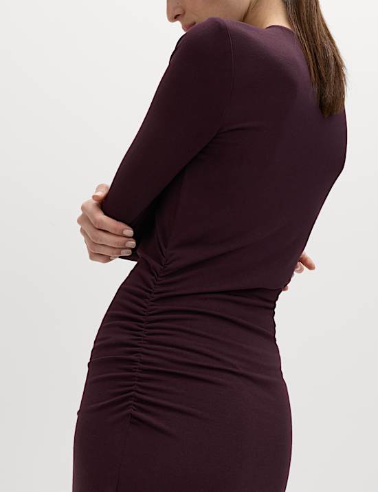 Jersey Knotted Ruched Midaxi Bodycon Dress