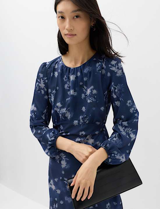 Floral Round Neck Midi Tea Dress