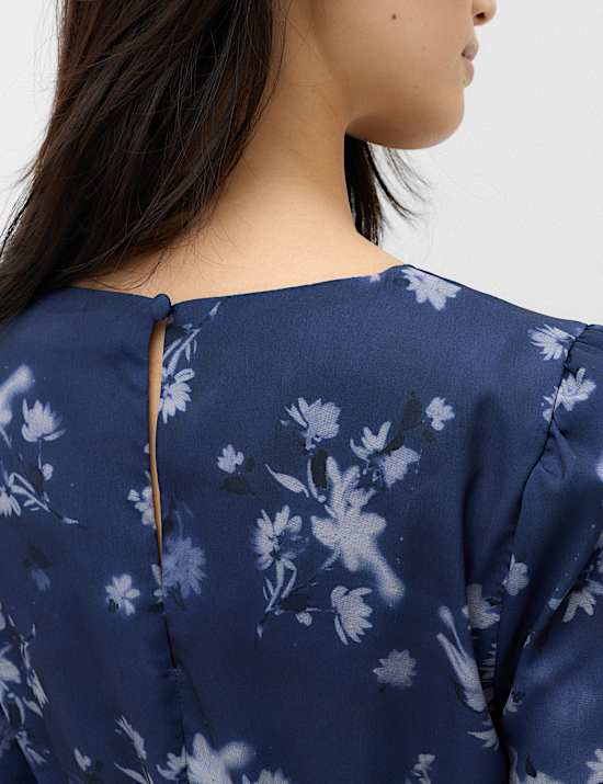 Floral Round Neck Midi Tea Dress