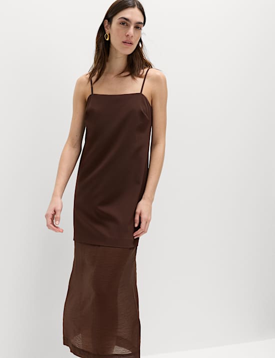 Strappy Midi Drop Waist Column Dress