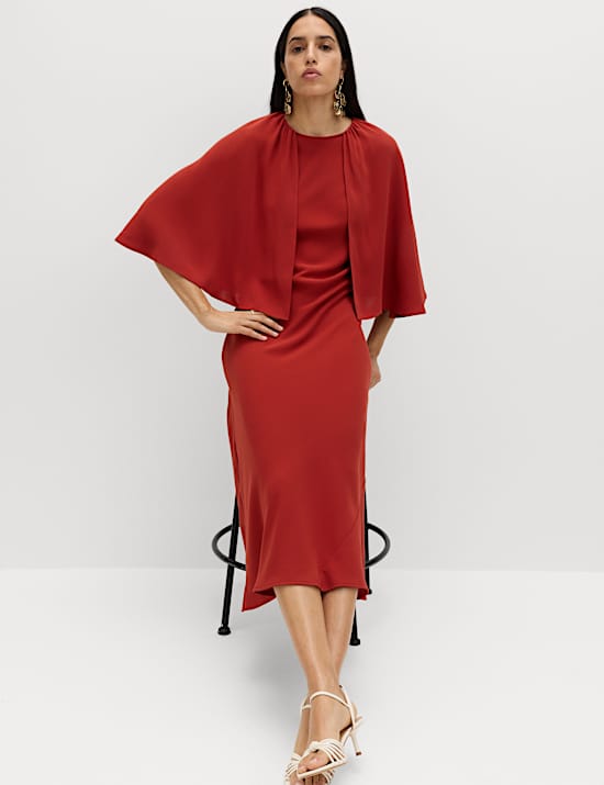 Midaxi-kolomjurk met capedetail