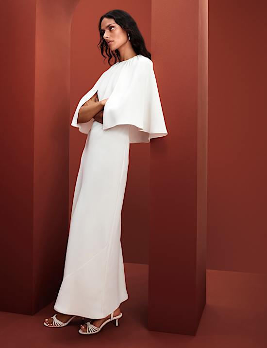 Midaxi-S&auml;ulenkleid mit Cape-Detail