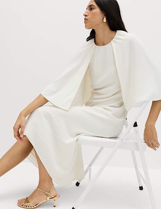 Midaxi-S&auml;ulenkleid mit Cape-Detail