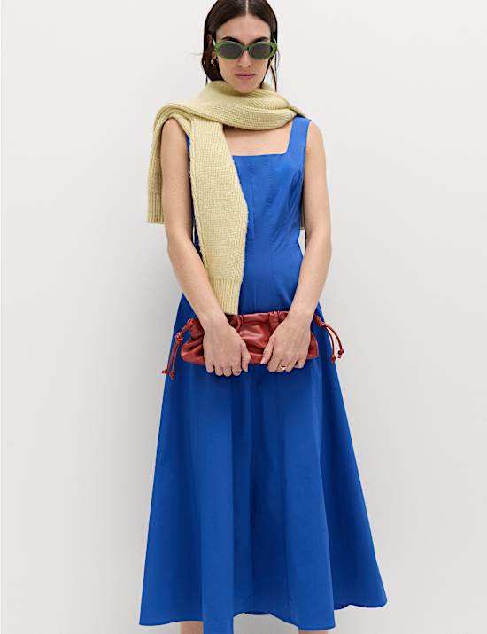 Cotton Rich Panel Midi Waisted Skater Dress