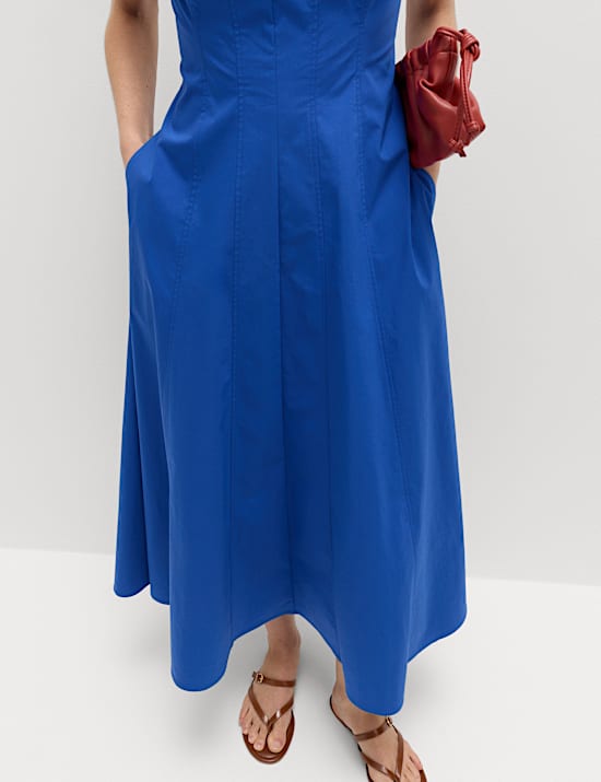 Cotton Rich Panel Midi Waisted Skater Dress