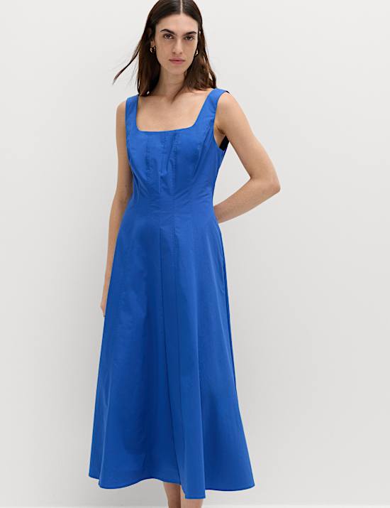 Cotton Rich Panel Midi Waisted Skater Dress