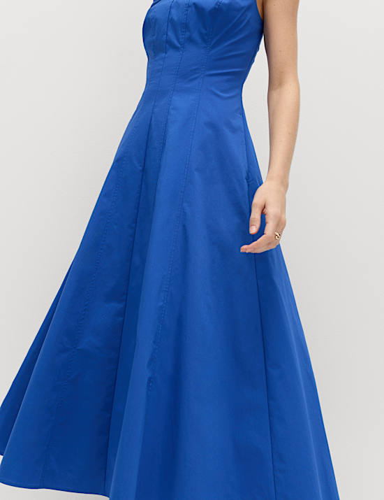 Cotton Rich Panel Midi Waisted Skater Dress