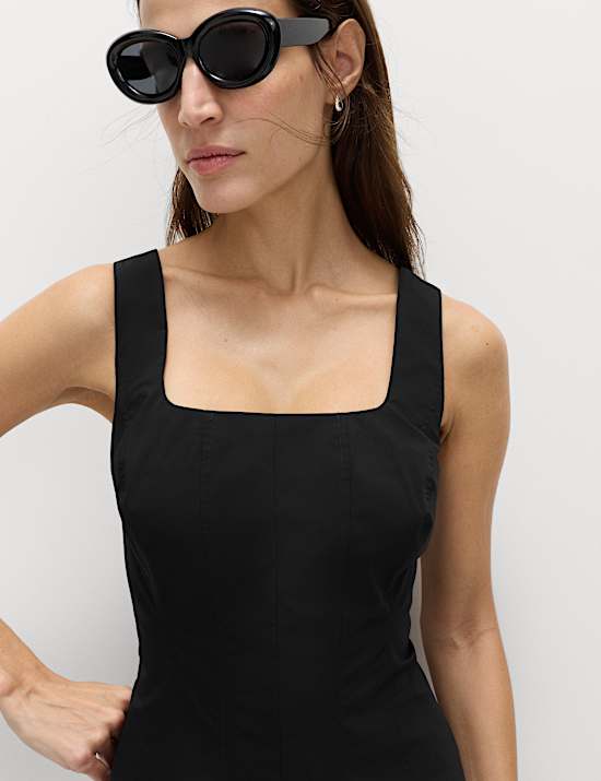 Katoenrijke midi-taille skaterjurk met panelen