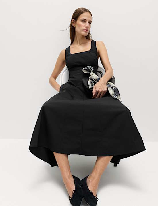 Katoenrijke midi-taille skaterjurk met panelen