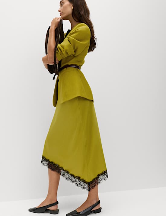 Lace Detail Asymmetric Midi Slip Skirt