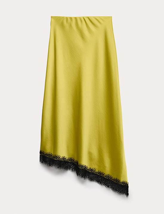 Lace Detail Asymmetric Midi Slip Skirt