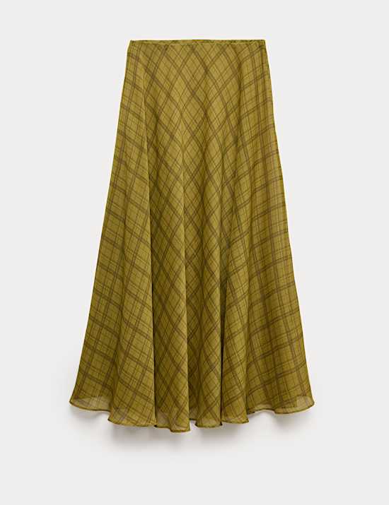 Checked Chiffon Midi A-Line Skirt