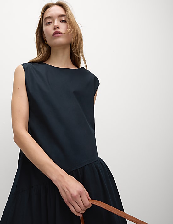 Pure Cotton Tiered Midi Relaxed Dress