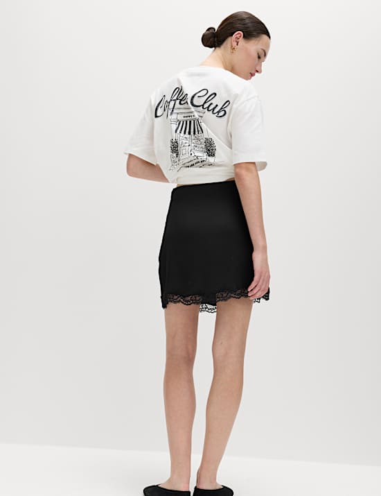 Lace Insert Mini Slip Skirt