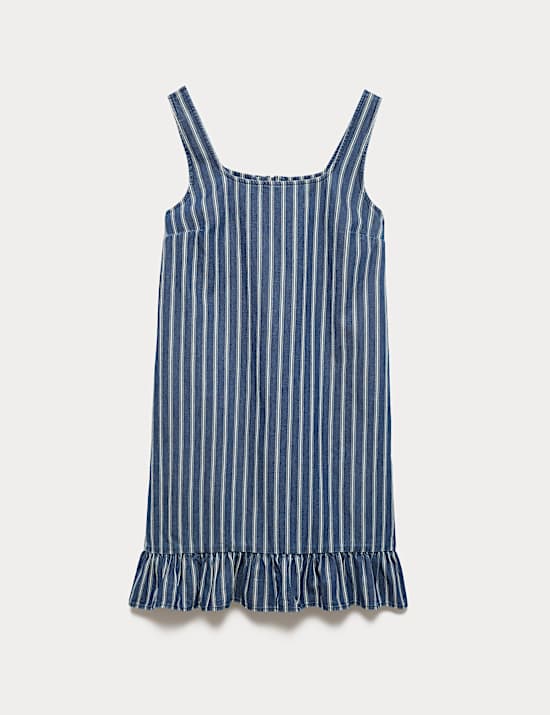 Denim Striped Frill Hem Mini Shift Dress